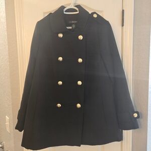 Lane Bryant Elegant Black Pea Coat with Gold Buttons